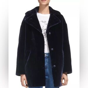Whistles Yara Faux-Fur Teddy Cocoon Coat in Navy - Small